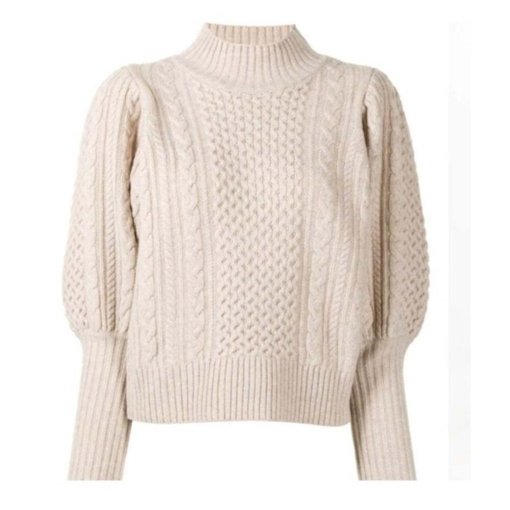 Sea New York Mockneck Fisherman Juliette Cable Knit stitch Sweater Oatmeal Large - Picture 2 of 7